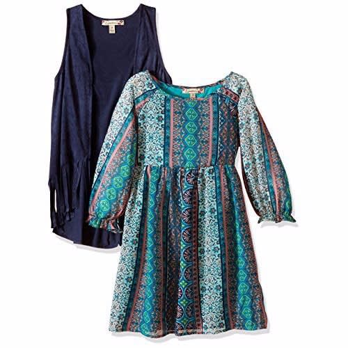 2-Piece Chiffon Vest Dress Set - Navy Multicolour