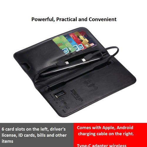Wallet With Power Bank - Black