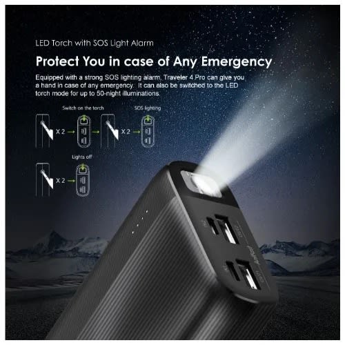 Traveler 4 2.1a Triple Ports Fast Charging Led Power Bank - 20000mAh