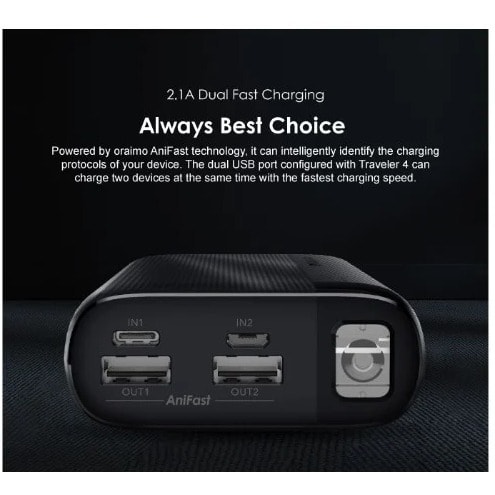 Traveler 4 2.1a Triple Ports Fast Charging Led Power Bank - 20000mAh