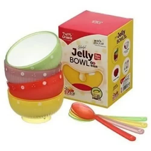 Colourful Jelly Bowls With Plastic Spoons - 4 Pieces