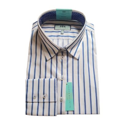Women’s White & Blue Stripe Fitted Shirt With Contrast Detail– Single Cuff
