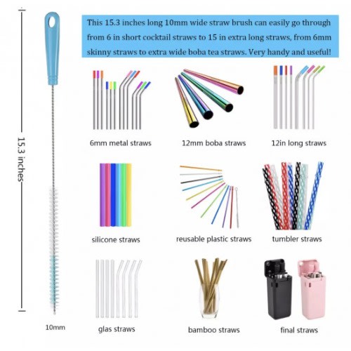Eco Friendly Long Bamboo Bottle Brush With Free Long Straw Brush