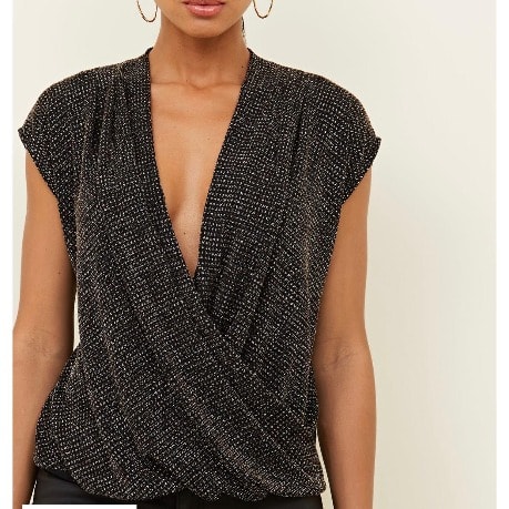 Glitter Wrap Loose Top - Multicolored Black