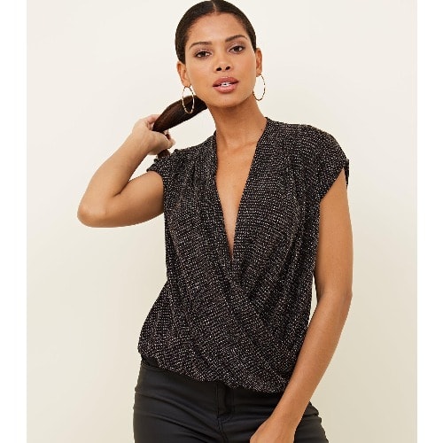 Glitter Wrap Loose Top - Multicolored Black