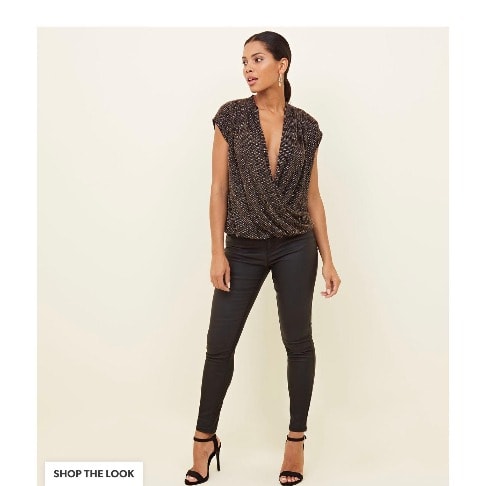Glitter Wrap Loose Top - Multicolored Black