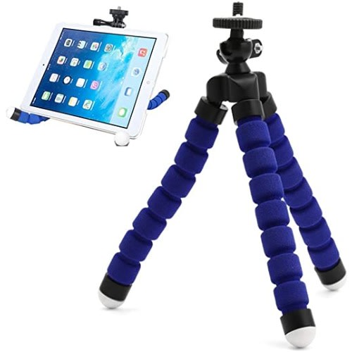 Flexible Sponge Octopus Tripod Stand + Phone Holder Clip + Bluetooth Remote Shutter - Blue