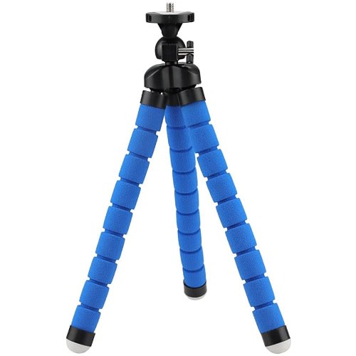 Flexible Sponge Octopus Tripod Stand + Phone Holder Clip + Bluetooth Remote Shutter - Blue