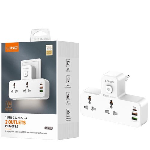 Ldnio 1 USB-c & 2usb-a 2 Outlets - pd & Qc3.0