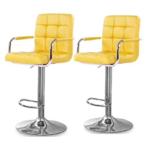 Set Of 2 Adjustable Hight  Leather Bar Stools -Yellow
