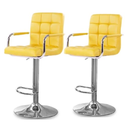 Set Of 2 Adjustable Hight  Leather Bar Stools -Yellow