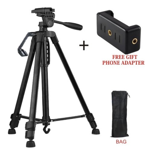 Aluminum Camera Tripod With Free Phone Adapter And Bag - Black