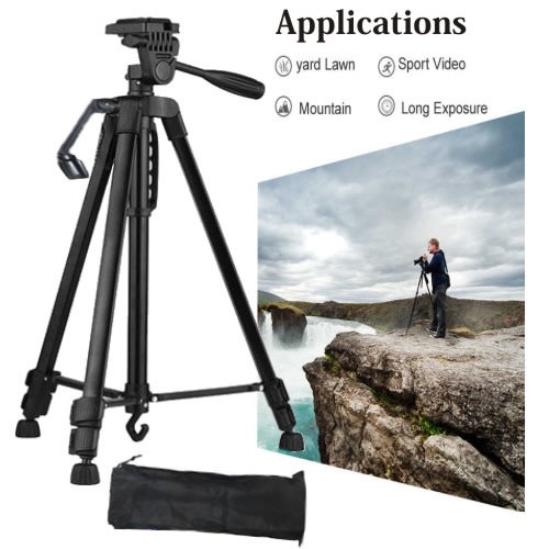 Aluminum Camera Tripod With Free Phone Adapter And Bag - Black