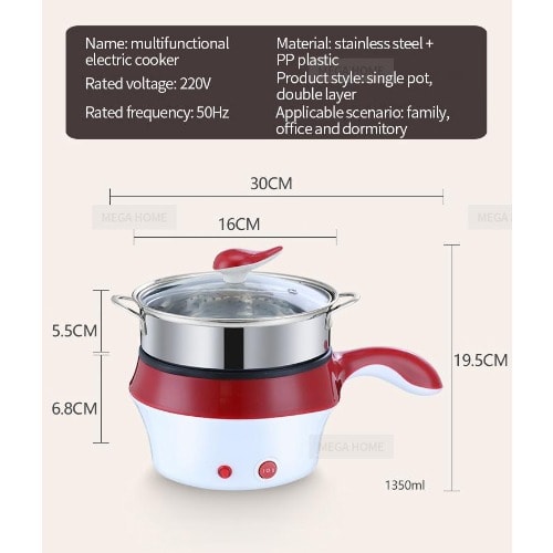 Doublel Layer 1.35l Multi-function Non-stick Frying Pan & Cooker Electric Rice
