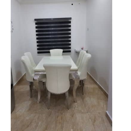 Marble Holiz White Dining Set Furniture + 6 Dinning Chairs