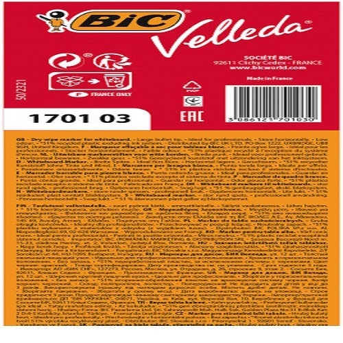BIC -  Dry Wipe - Veleda 1701 - Box Of 12 Pieces - Red