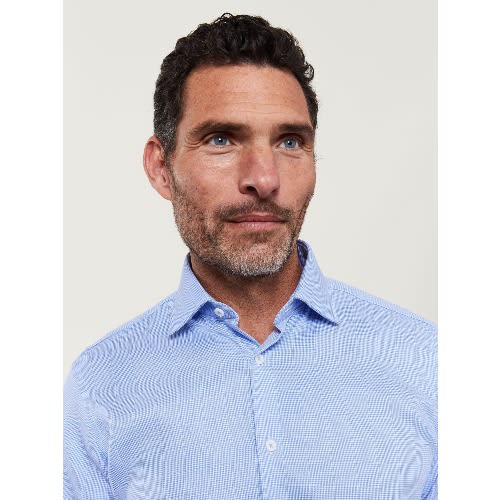 Optical Check Slim Fit Single Cuff Shirt - Blue