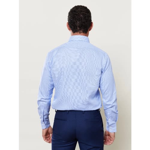 Optical Check Slim Fit Single Cuff Shirt - Blue
