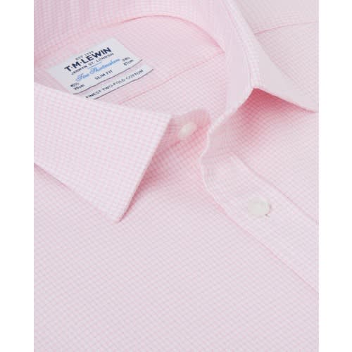Slim Fit Pink Dogtooth Basket Weave Shirt – Double Cuff