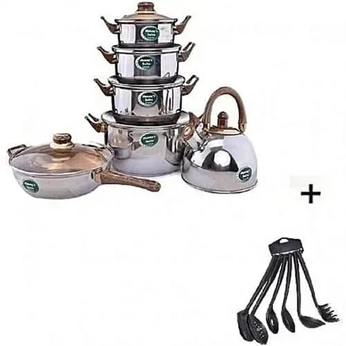 Portable Set Of 6 Pots, 1 Frying Pan, Kettle & Set Of 6 Non-stick Cooking Spoon Bgt