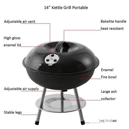 Charcoal Kettle Barbecue Grill 14"