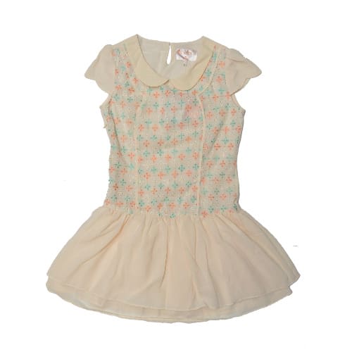 Girls Sleeveless Chiffon Gown with Front Lace Design - Cream