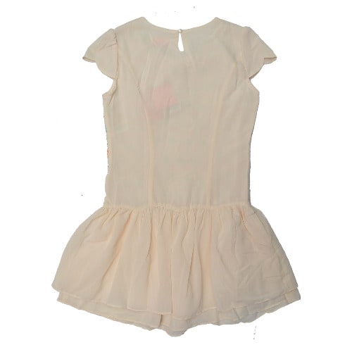 Girls Sleeveless Chiffon Gown with Front Lace Design - Cream