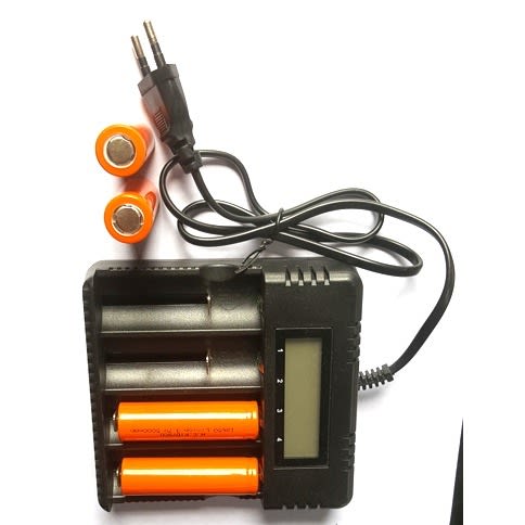 4 Slot Li-ion Battery Digital Display Charger + Lithium Ion Battery  3.7v - 4pcs Flat-head
