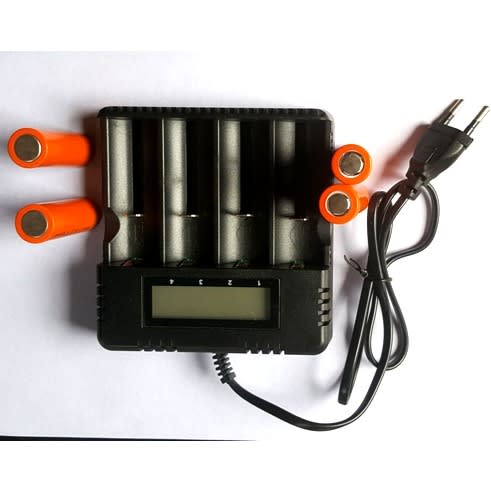 4 Slot Li-ion Battery Digital Display Charger + Lithium Ion Battery  3.7v - 4pcs Flat-head