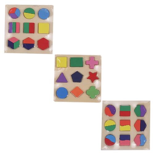 Wooden Puzzles For Toddlers 1-3 With Assorted Shape And Colors Montessori Preschool Toys - 3 Packs