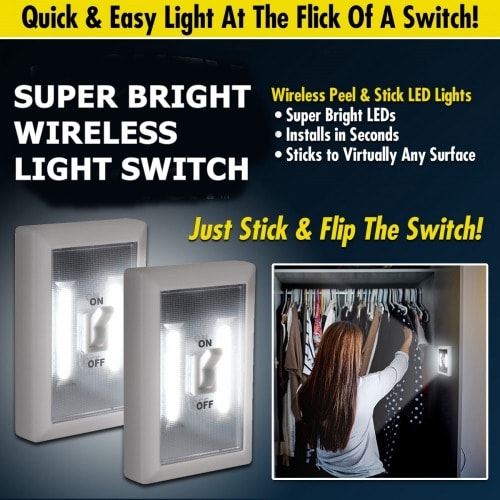 New! As Seen On Tv Super Bright Switch Wireless Peel & Stick Lights! (set Of 2)