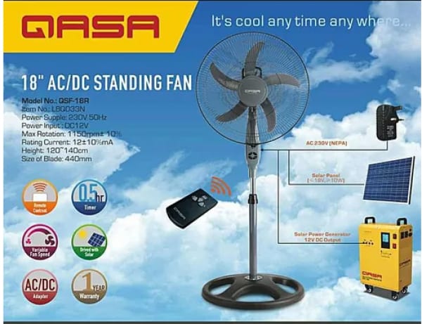 Ac/dc Standing Fan With Remote Control Qsf-18r - 18Inches