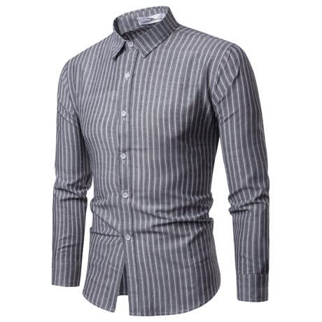 Striped Long Sleeve Shirt- Grey