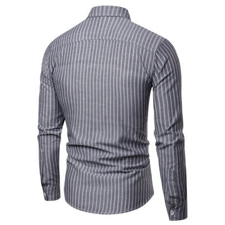 Striped Long Sleeve Shirt- Grey