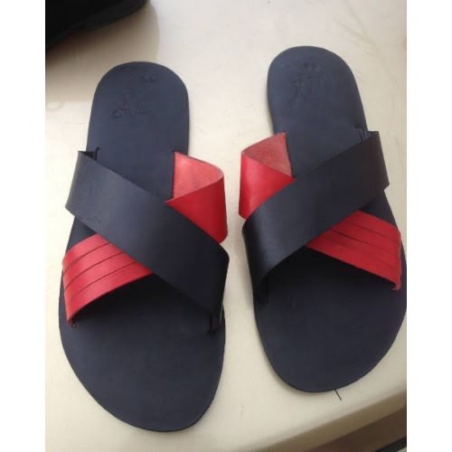 Men's Crossed Slippers -  Black/Red