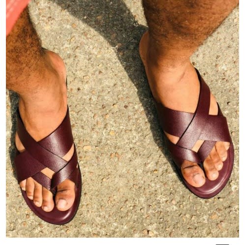 Realwon Men's Crossed Slippers - Dark Brown