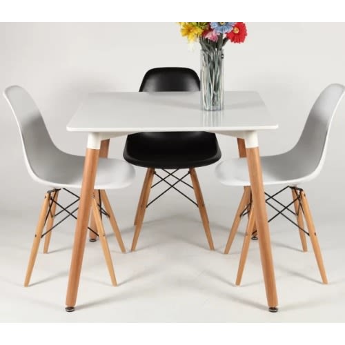 Wood Leg Set Of Dining Table And 3 Chairs -  Black and White