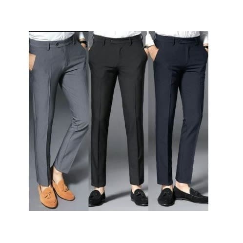 Men's Formal Trouser 3 In 1 Set - Black + Grey And Blue