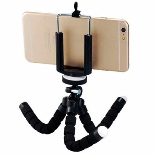 Flexible Sponge Octopus Tripod Stand + Phone Holder Clip + Bluetooth Remote Shutter - Black