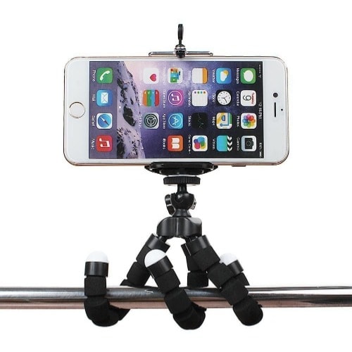 Flexible Sponge Octopus Tripod Stand + Phone Holder Clip + Bluetooth Remote Shutter - Black