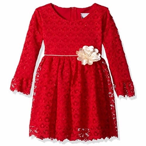 Girl's Red Long Sleeve Lace Dress