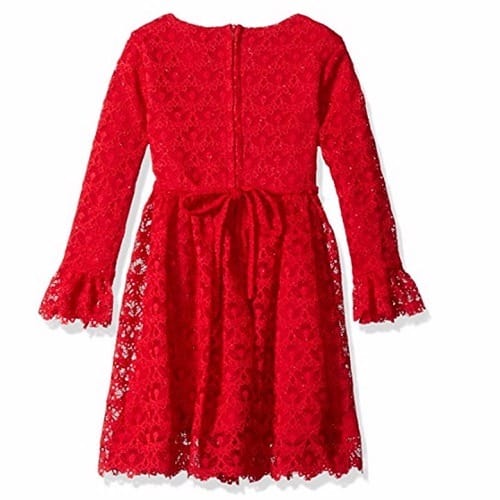 Girl's Red Long Sleeve Lace Dress