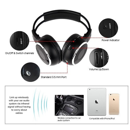 Infrared Dual Channel Wireless Foldable Headphones For Car