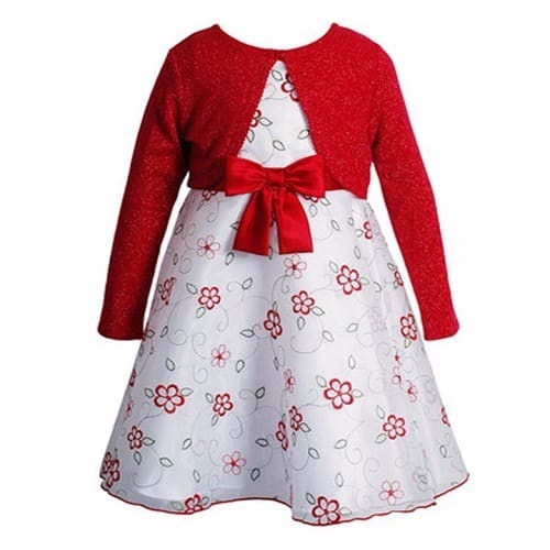 Girls 2-Piece Embroidered Dress with Red Shrug