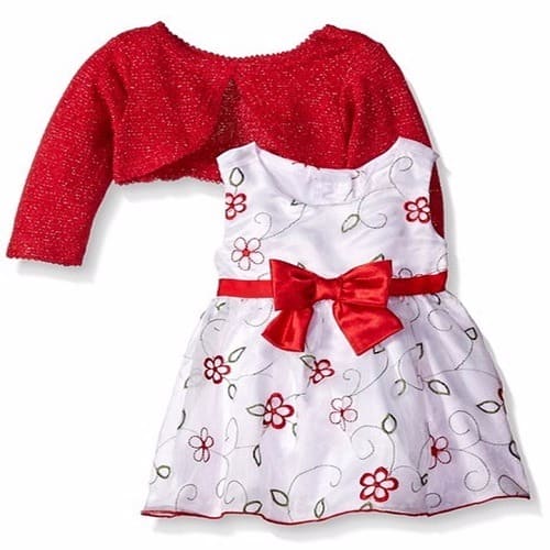Girls 2-Piece Embroidered Dress with Red Shrug