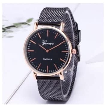 Geneva Modern Strap Watch & Nail Bracelet - 2 In 1 - Black