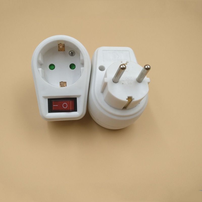 4.8 MM EU Plug European Standard Power Adapter 250V 16A ,Changeover Switch Adaptor Socket With ON OF With Child Safety Lock