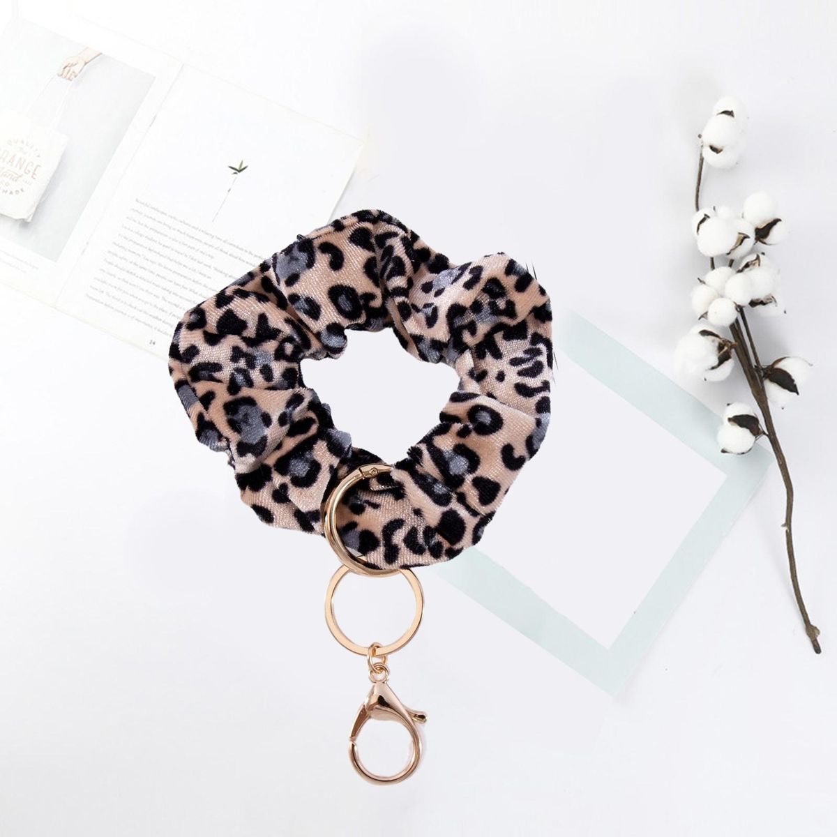 Scrunchie Wristlet Key Ring Hair Tie Wrist Band Bracelet Keychain Khaki