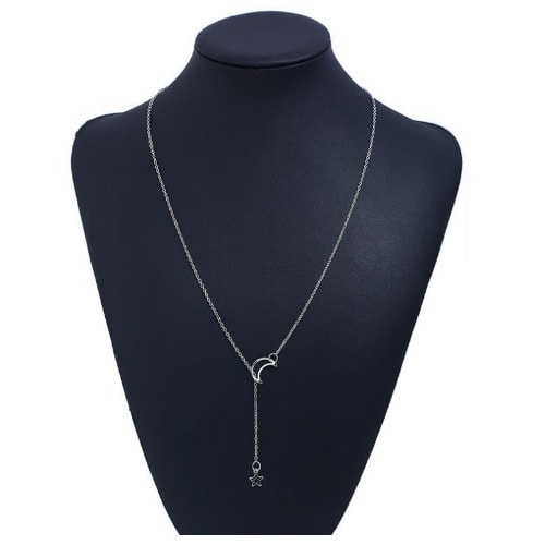 Non Tarnish Necklace -  Moon And Star Pedant - Silver
