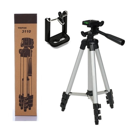 Tripod 3110 Stand Holder + Phone Selfie Ring Light + Optical Zoom Telescope Lens + Lapel Mic